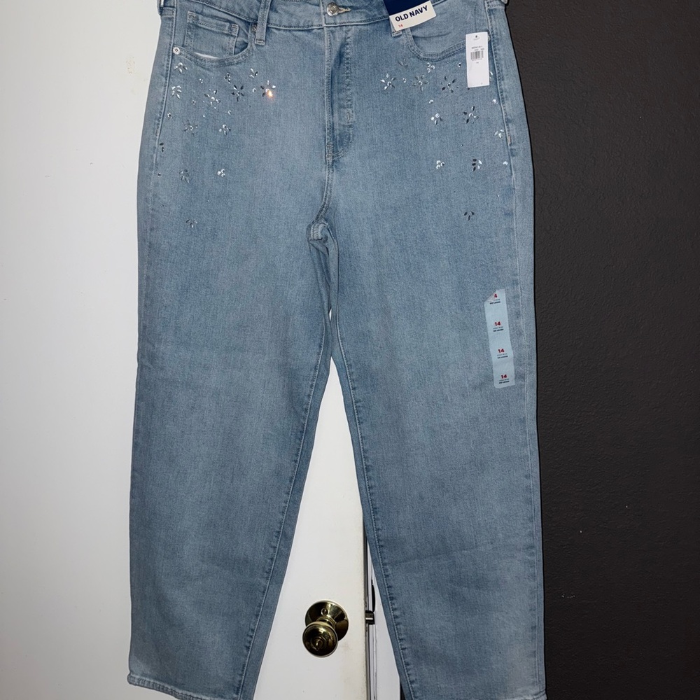 Old Navy Women's Embellished Blue Cropped Jeans